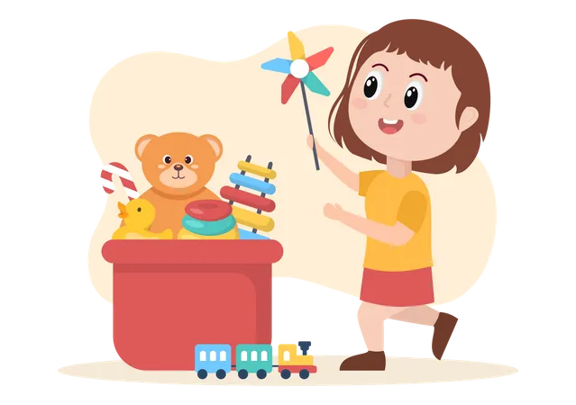 Little Girl playing with toy  Illustration