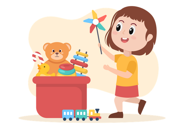 Little Girl playing with toy  Illustration