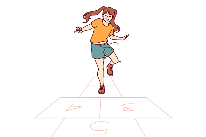 Little girl plays hopscotch  Illustration