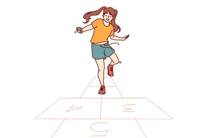 Little girl plays hopscotch  Illustration