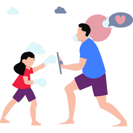 Little Girl Practicing Boxing  Illustration