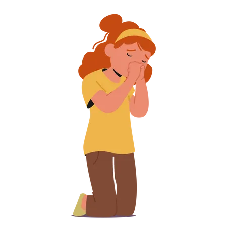 Little Girl Praying Character Young Child With Closed Eyes Clasped Hands And A Serene Expression Conveying Innocence And Devotion In A Simple Yet Powerful Image Cartoon People Vector Illustration Illustration