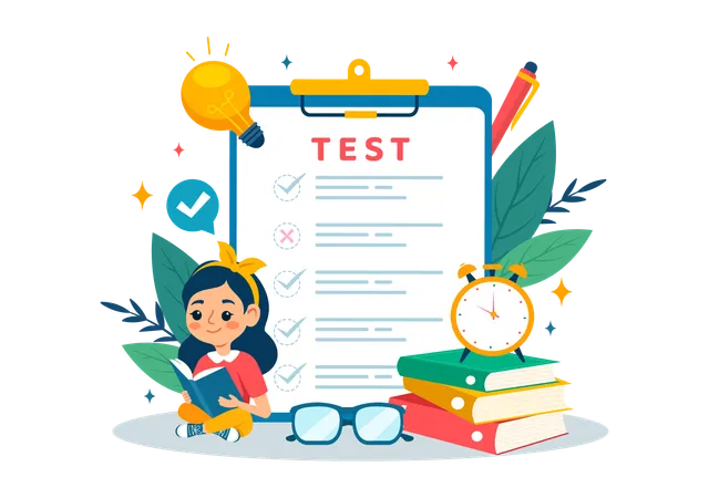 Examination Paper Vector Illustration With Online Exam Form Papers Answers Survey Or Internet Quiz In Flat Kids Cartoon Background Design Illustration