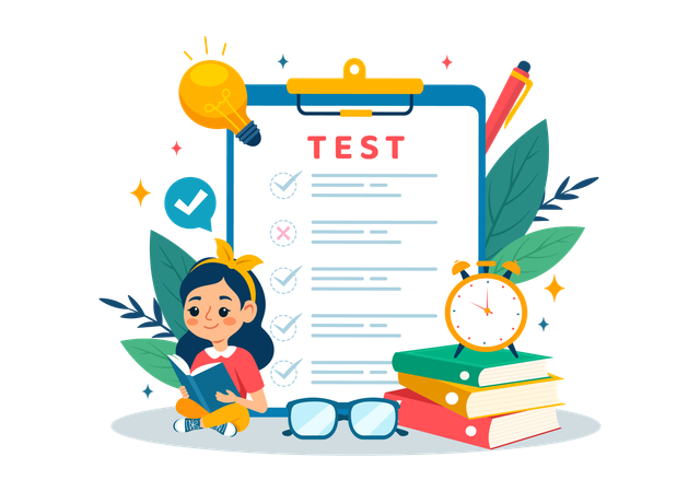 Little girl preparing for exam  Illustration