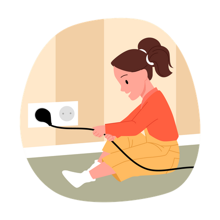 Little girl pulling out electric plug  Illustration