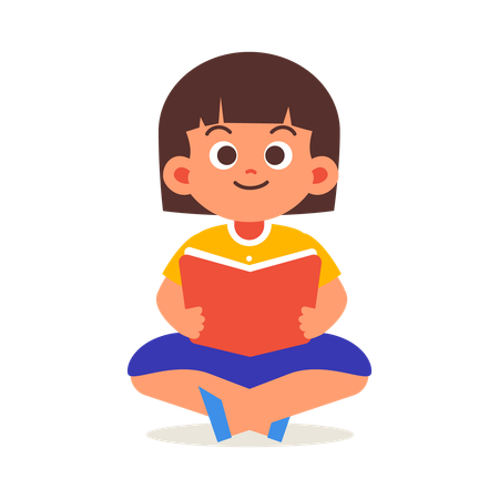 Little Girl Reading a Book  Illustration