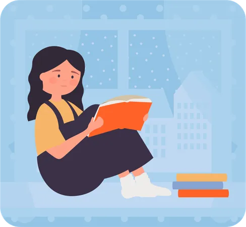 Little girl reading book  Illustration