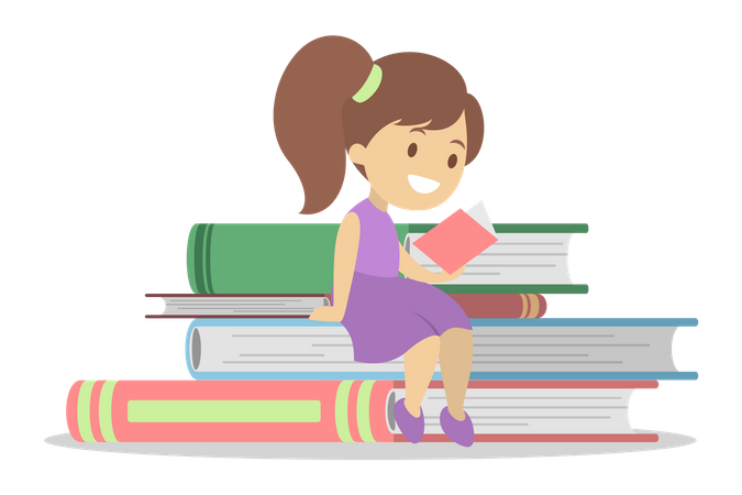 Little girl reading book  Illustration