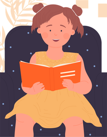 Little girl reading book  Illustration