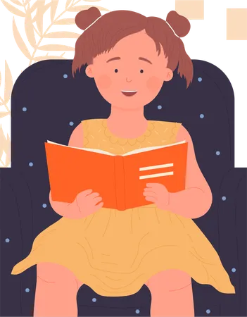 Little girl reading book  Illustration