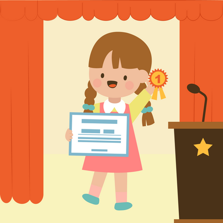 Little girl receives certificate and speech on podium Illustration