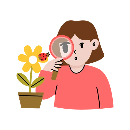 植物について研究する少女  イラスト