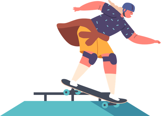 Little Girl Rolling On Skateboard  Illustration