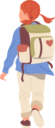 Little girl running with backpack  Illustration