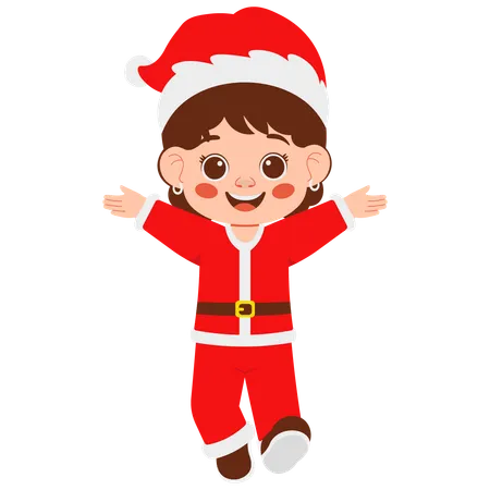 Little Girl Santa Claus Happy While Walking  Illustration