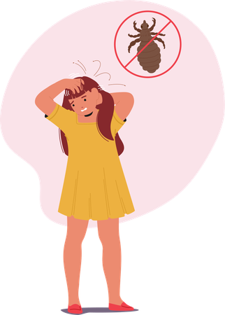 Little girl scratching head suffering from pediculosis contamination  Illustration