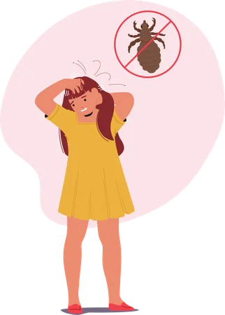 Little girl scratching head suffering from pediculosis contamination  Illustration