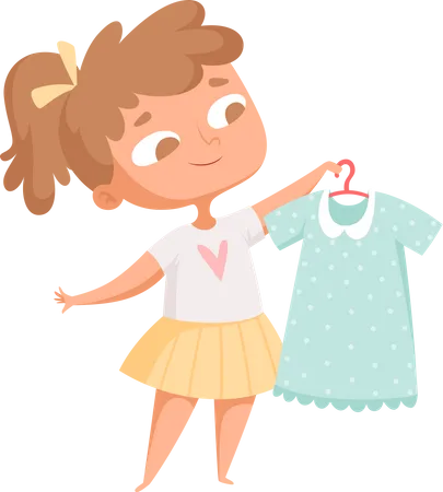 Little Girl Selecting Cloth  Illustration