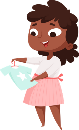 Little Girl Selecting Dress  Illustration