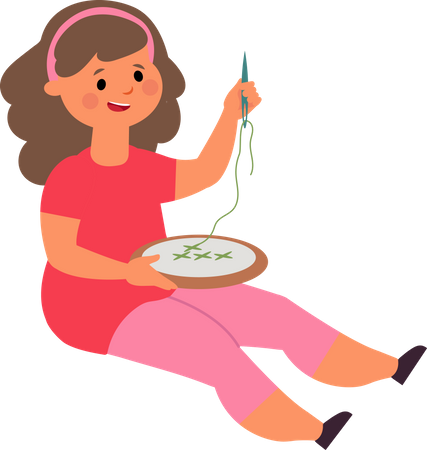 Little girl sewing  Illustration