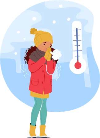 Little Girl Character Shivered Enveloped By An Icy Chill Her Quivering Lips Icy Breath And Trembling Limbs Bore Witness To The Biting Cold That Surrounded Her Cartoon People Vector Illustration Illustration