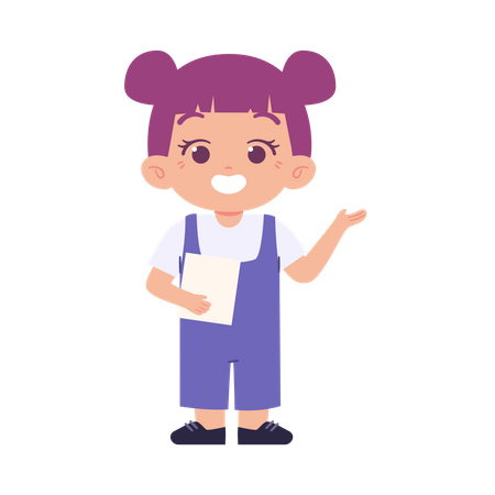 Little girl showing something and holding paper  Illustration