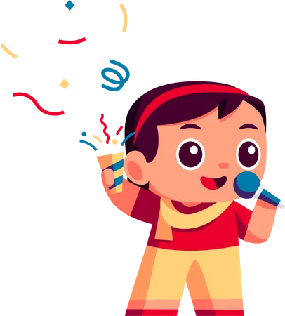 Little girl singing song in Party Illustration