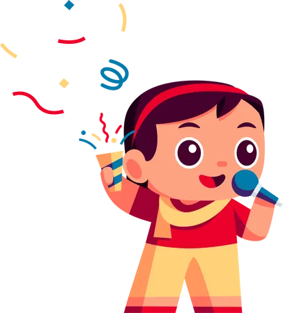 Little girl singing song in Party  Illustration