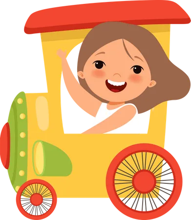 Little girl sitting in toy train  Illustration