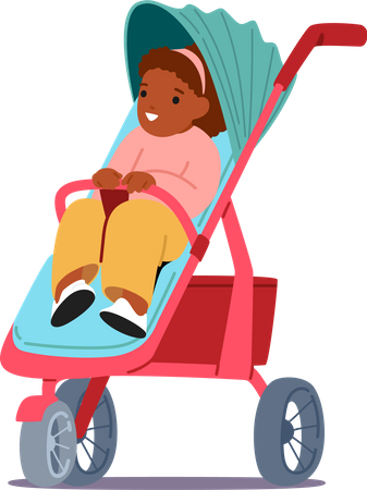 Little girl sitting inside baby stroller Illustration