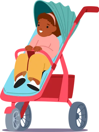 Little girl sitting inside baby stroller Illustration