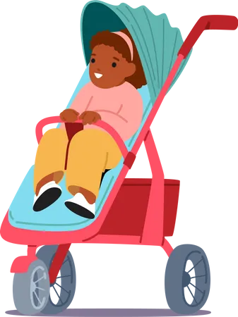 Little girl sitting inside baby stroller  Illustration