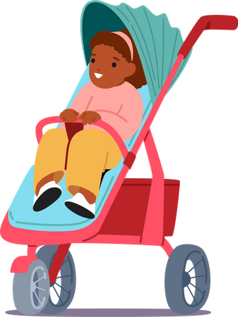 Little girl sitting inside baby stroller  Illustration