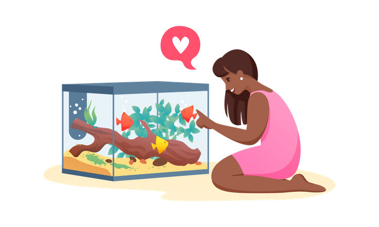Little girl sitting near fish house  Illustration