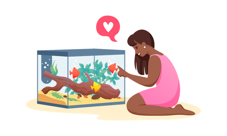 Little girl sitting near fish house  Illustration