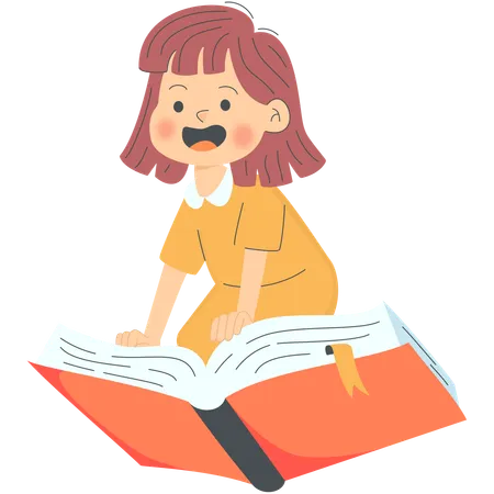 Little Girl Sitting on a Book  Illustration