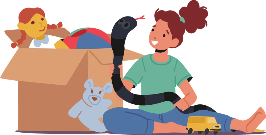 Little Girl Sitting on Floor Playing with Toys Illustration