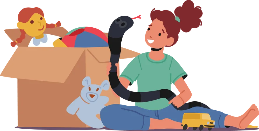 Little Girl Sitting on Floor Playing with Toys  Illustration