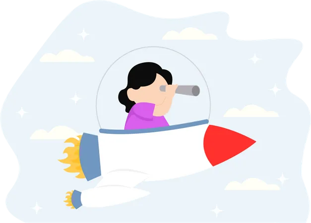 Little girl sitting on rocket  Illustration