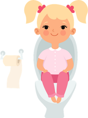 Little girl sitting on toilet seat Illustration