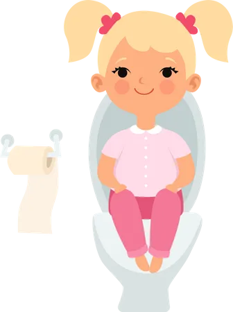Little girl sitting on toilet seat Illustration