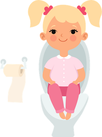 Little girl sitting on toilet seat  Illustration