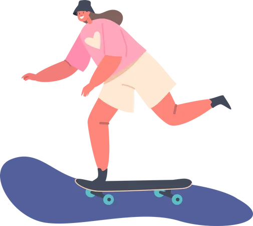 Little Girl Skating Illustration