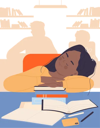 Little girl sleep at desk  Illustration