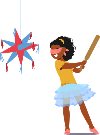 Little Girl Smashes Pinata At Her Birthday Party  イラスト