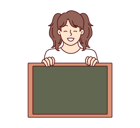 Little girl smiling showing empty chalkboard in hand  Illustration