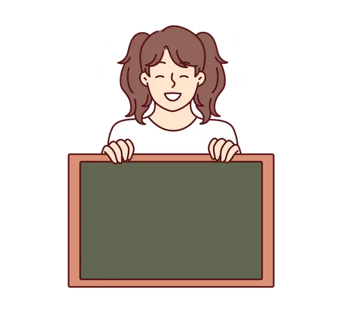 Little girl smiling showing empty chalkboard in hand  Illustration