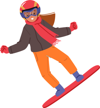 Little Girl Snowboarder Jumping on Snowboard  Illustration