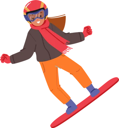Little Girl Snowboarder Character Jumping On Snowboard Isolated On White Background Snowboarding Winter Sport Activity For Children Sportive Classes For Kids Cartoon People Vector Illustration Illustration