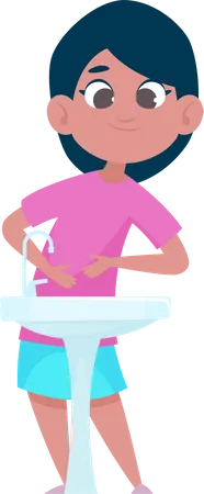 Little Girl Stand At Sink  Illustration